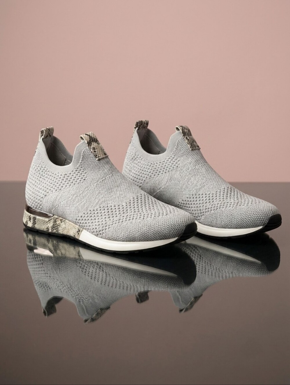 Urban Sport by J/Slides Calla Grey Knit Snakeskin Slip On Platform Sneakers 7